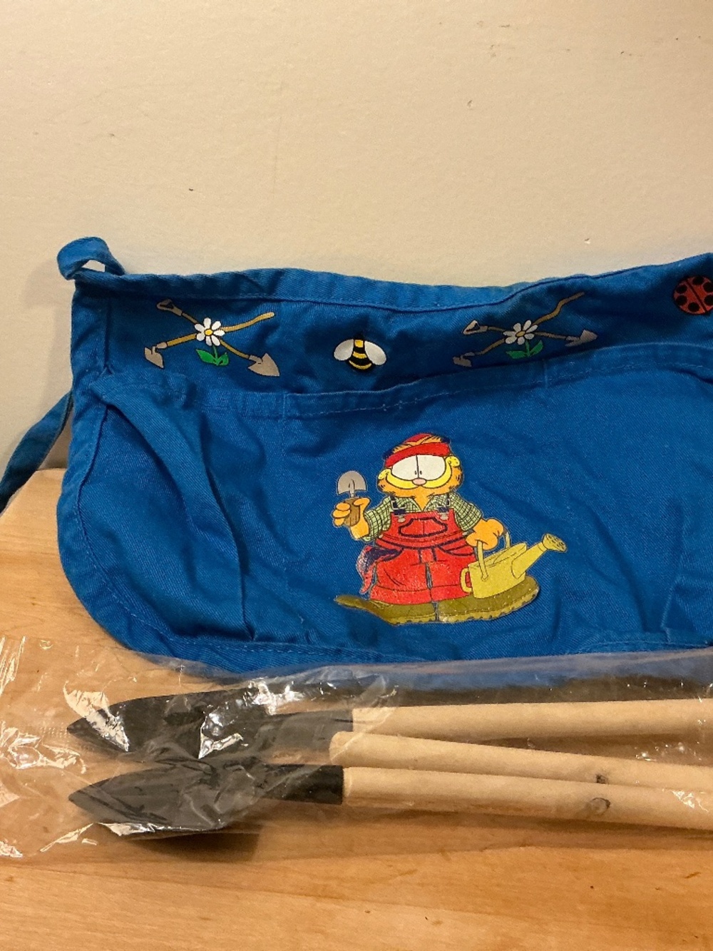Blue Kids Garden Tool Apron with pockets and Bonsai garden tool set